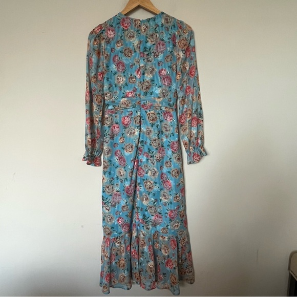 Adelyn Rae Floral Ruffle Wrap Midi Dress Blue – Size Small Feminine Romantic - Picture 12 of 15